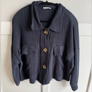 BUCKETLIST Navy Ribbed Button Jacket